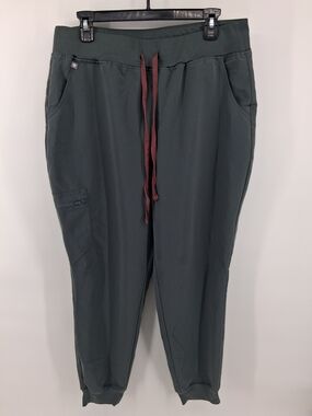 Figs Womens Grey Drawstring Joggers with Red Tie